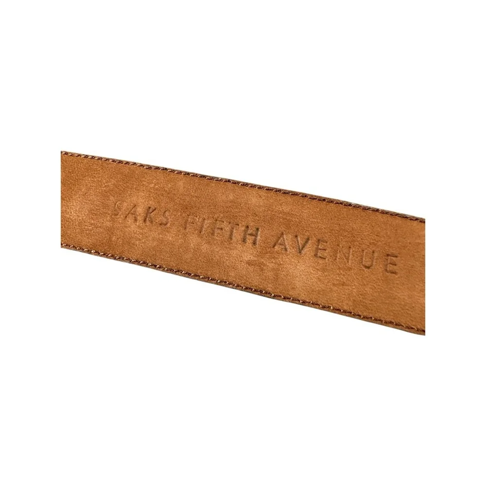 Saks Fifth Ave Teju Lizard Crocodile Patchwork Brown Belt Size 32 NWOT